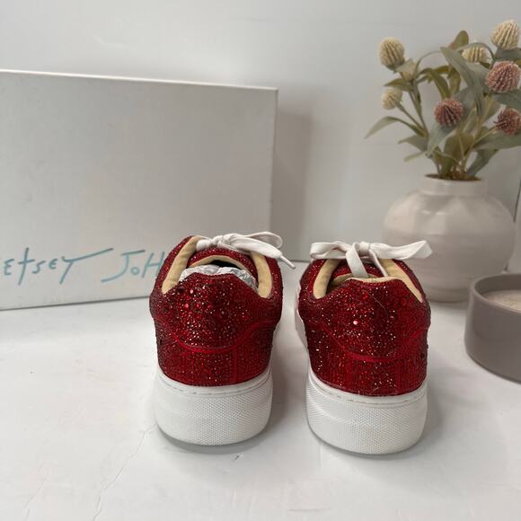Betsey Johnson Sb-Sidny Rhinestone/Jeweled Sneakers Red Women 8M Tried On - Picture 4 of 10